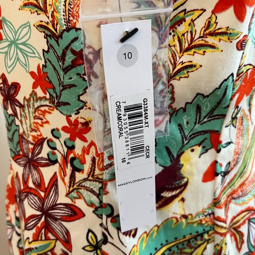 NWT Maggie London Floral Bird Print Sleeveless A-Line Dress Size 10 - Picture 11 of 12